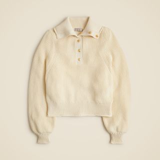 Ribbed cotton button-collar sweater