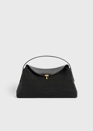 T-Lock Woven-Leather Top Handle Black