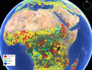 A satellite image showing agricultural field sizes in Africa.