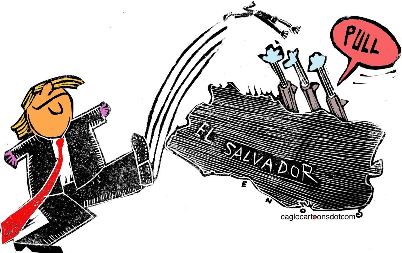 Political Cartoon U.S. Trump El Salvador Latin America border policy deportation immigrants