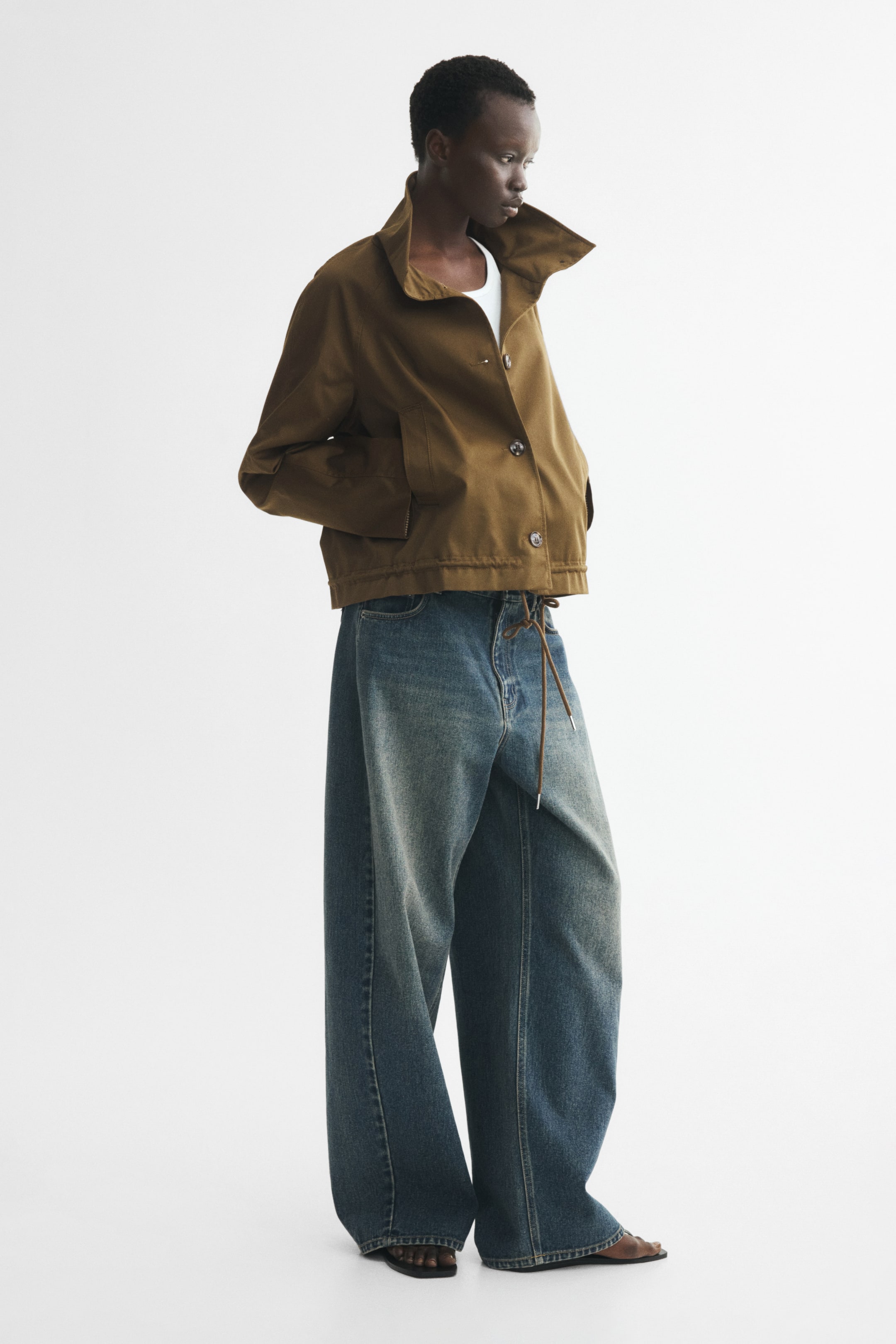 Funnel-Collar Twill Jacket