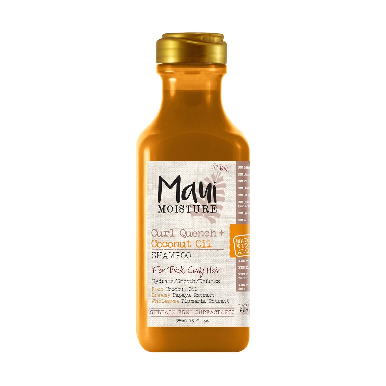 Maui Moisture, Maui Moisture Curl Quench + Coconut Oil Curl-Defining Anti-Frizz Shampoo to Hydrate and Detangle Tight Curly Hair, Softening Shampoo, Vegan, Silicone & Paraben-Free, 13 Fl Oz