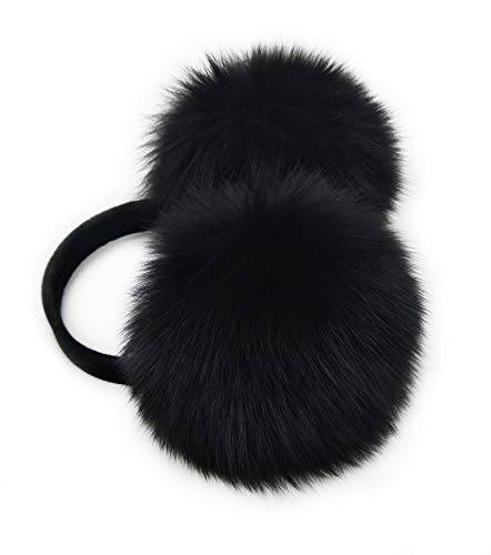 Hima Real Fox Fur Earmuff Made in Usa (black)