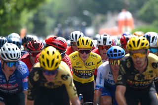 Jonas Vingegaard in a yellow jersey at the Tour de France 2023