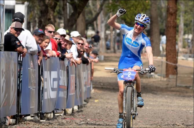 Catharine Pendrel(Luna Pro Team) wins the elite women's race in Fontana, round 3 of the USA Cycling US Cup Series