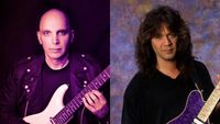 Studio portraits of Joe Satriani and Eddie Van Halen