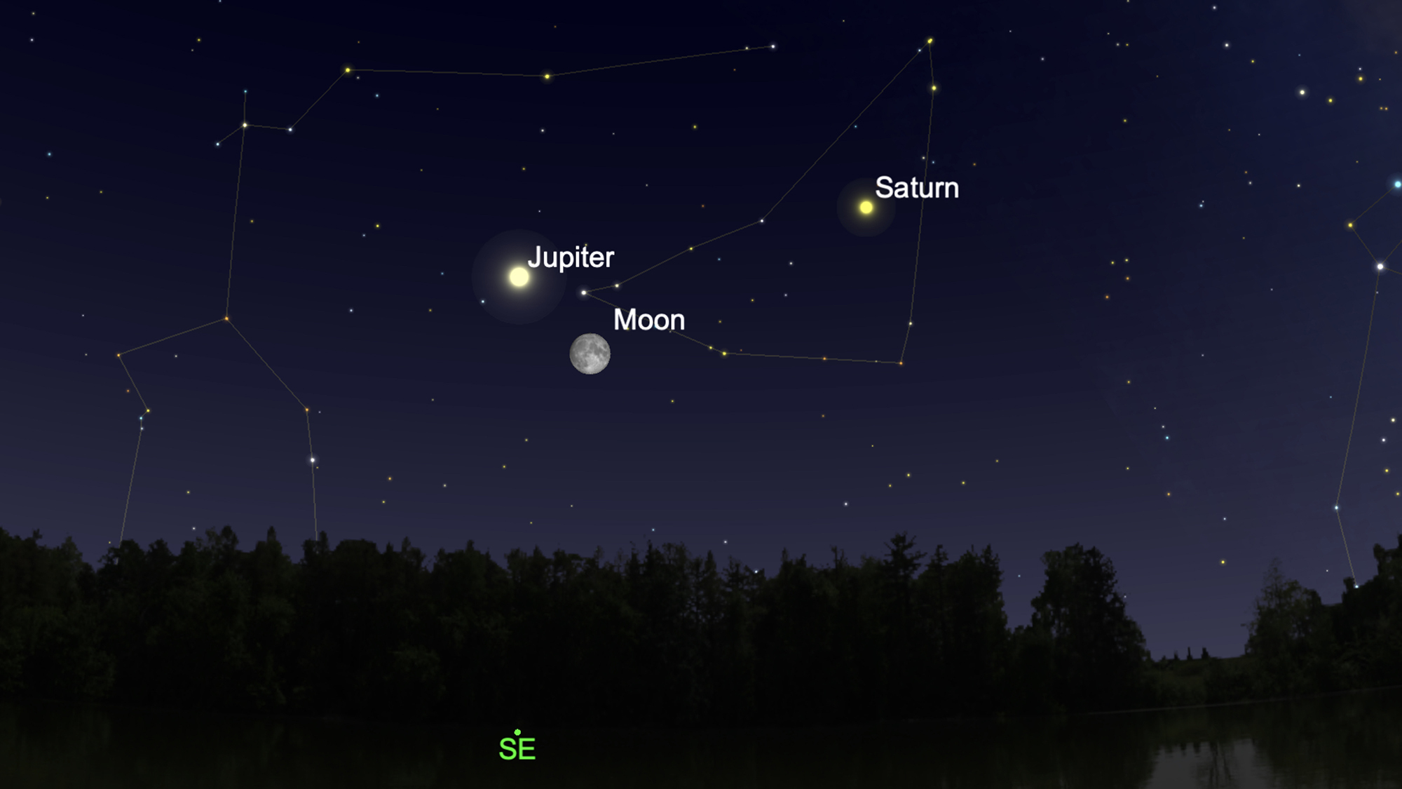 Observa cómo Júpiter y la Luna se acercan en el cielo del atardecer