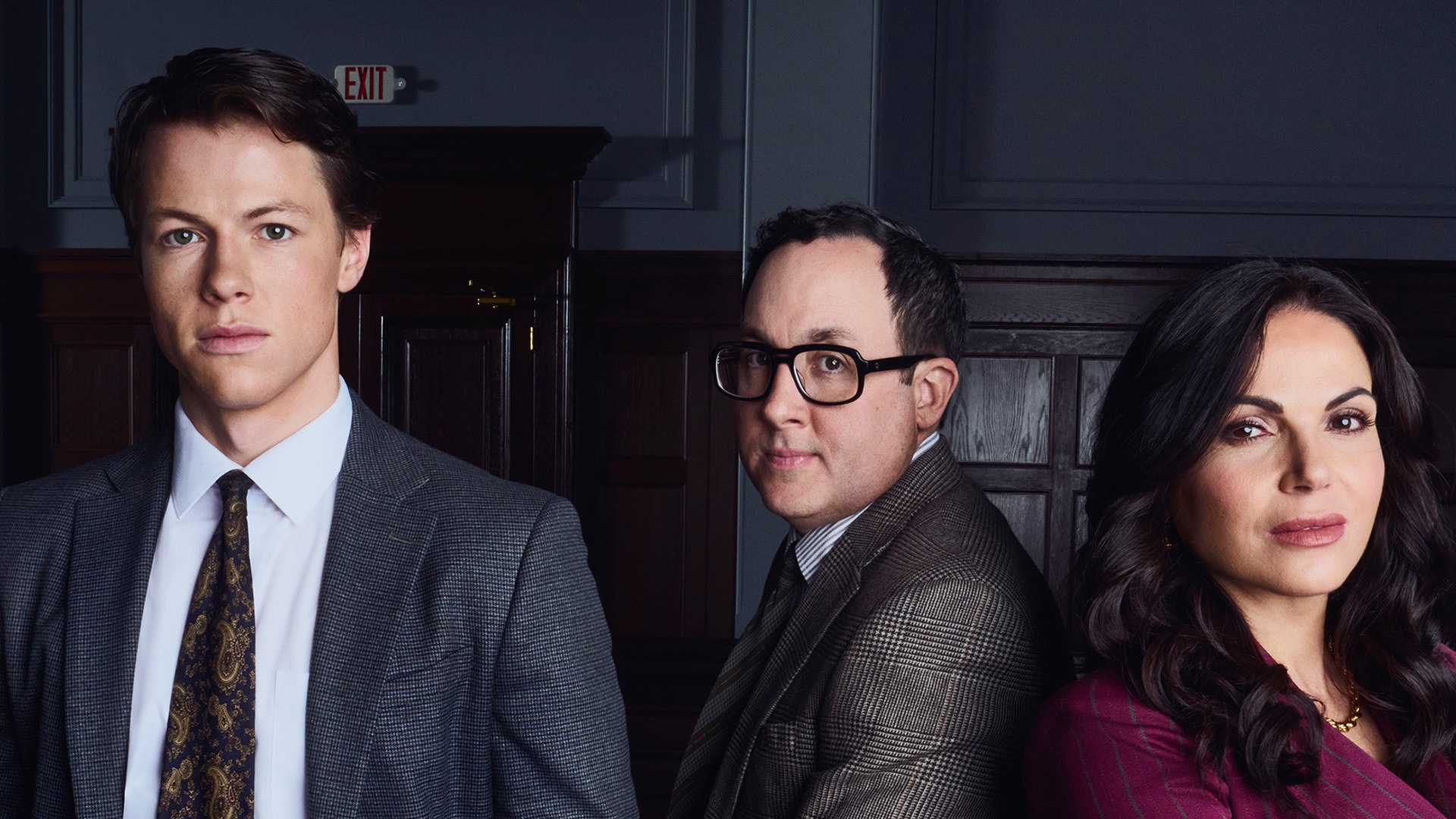 Milo Callaghan, P.J. Byrne and Lana Parrilla in a promotional image for "The Rainmaker" season 2