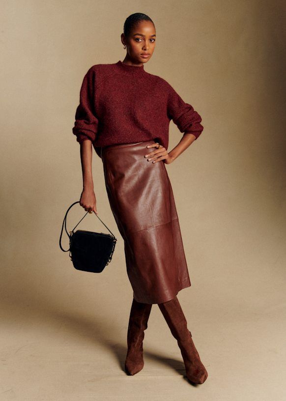 Magalia Skirt - Chestnut Brown - Lamb Leather - Sézane