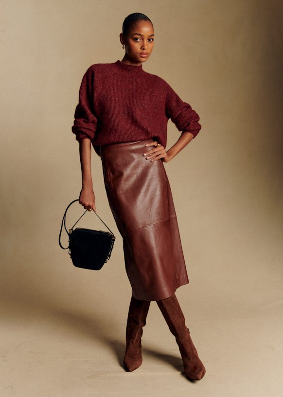 Magalia Skirt - Chestnut Brown - Lamb Leather - S&amp;eacute;zane