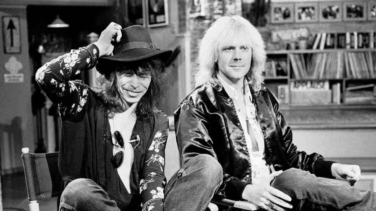 Aerosmith&amp;rsquo;s Steven Tyler and Tom Hamilton at the MTV Studios in 1982