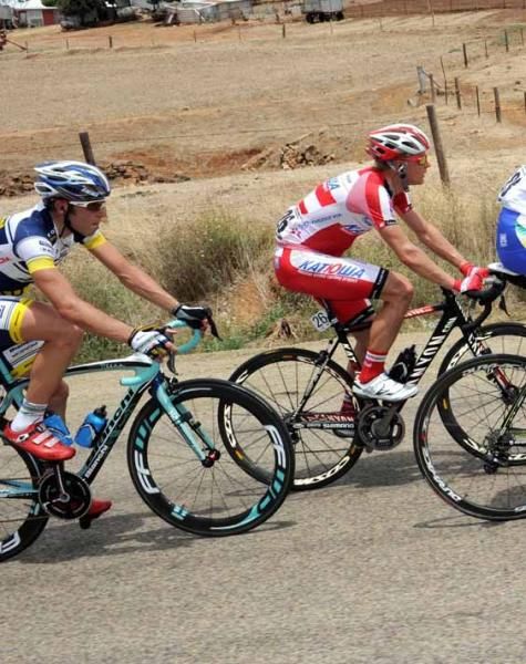 Eduard Vorgonov (Katusha) and Marcello Pavarin (Vacansoleil-DCM) in the break.