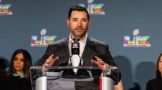 Jed York, Principal Owner San Francisco 49ers, speaks during a press conference after Super Bowl LX on February 9, 2026 at Moscone Center in San Francisco, CA.