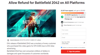 A change.org petition calling for Battlefield 2042 refunds