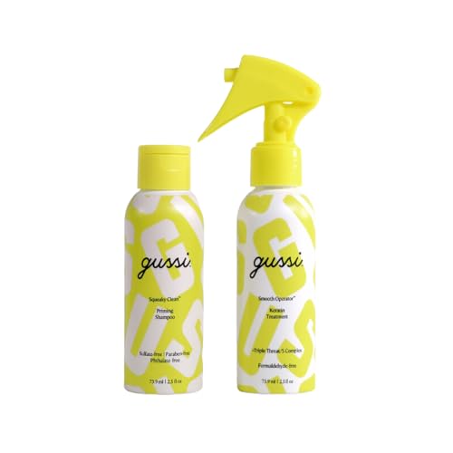 Gussi Haircare Keratin Treatment Kit - Hair Repair Treatment for Damaged or Frizzy Hair - 2.5 Fl Oz Conditioner - Includes Squeaky Clean Priming Shampoo