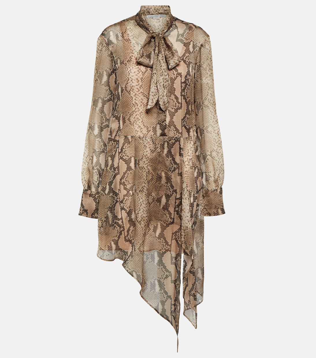 Snake-Effect Silk Chiffon Shirt Dress