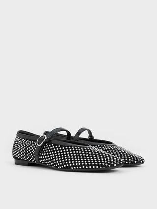 Mesh Crystal-Embellished Mary Janes