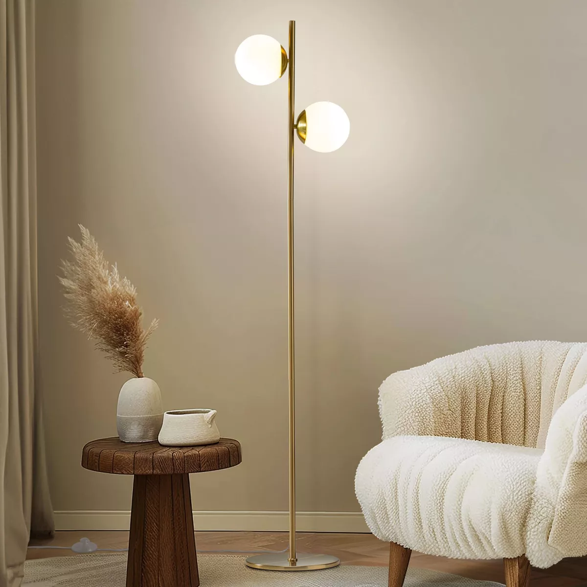 Brightech Sphere Mid-Century (includes Led Light Bulbs) Tree Floor Lamp Antiqued Brass: Mid-Century Design, Dual Globe, Alexa Compatible