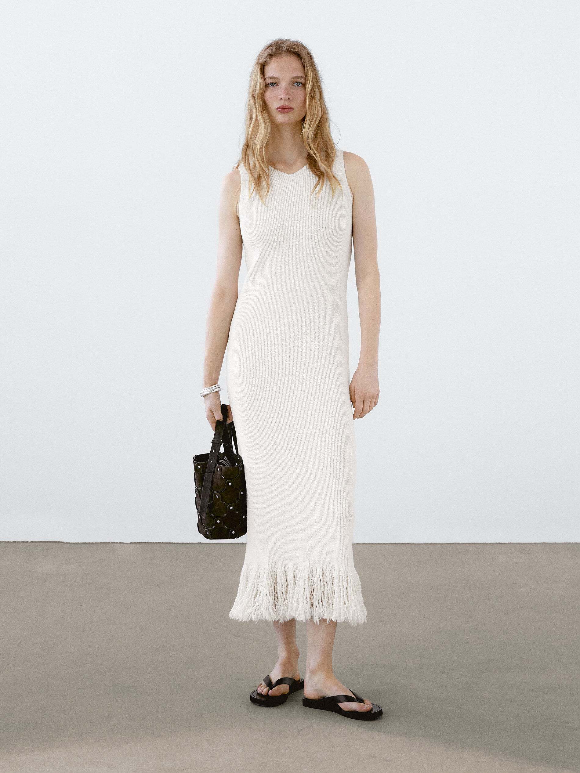 Knit Dress With Fringed Hem