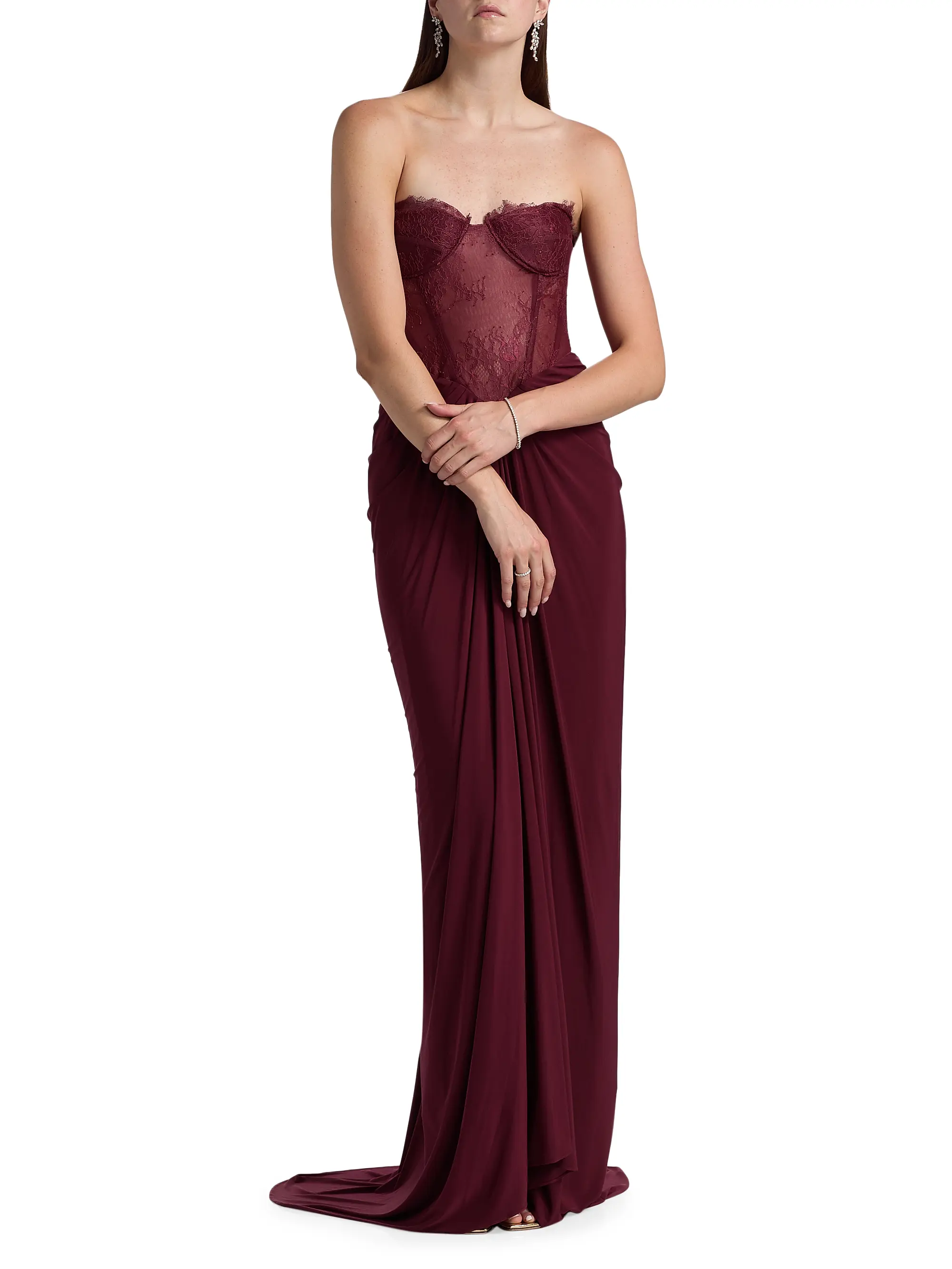 Lace &amp;amp; Jersey Strapless Gown