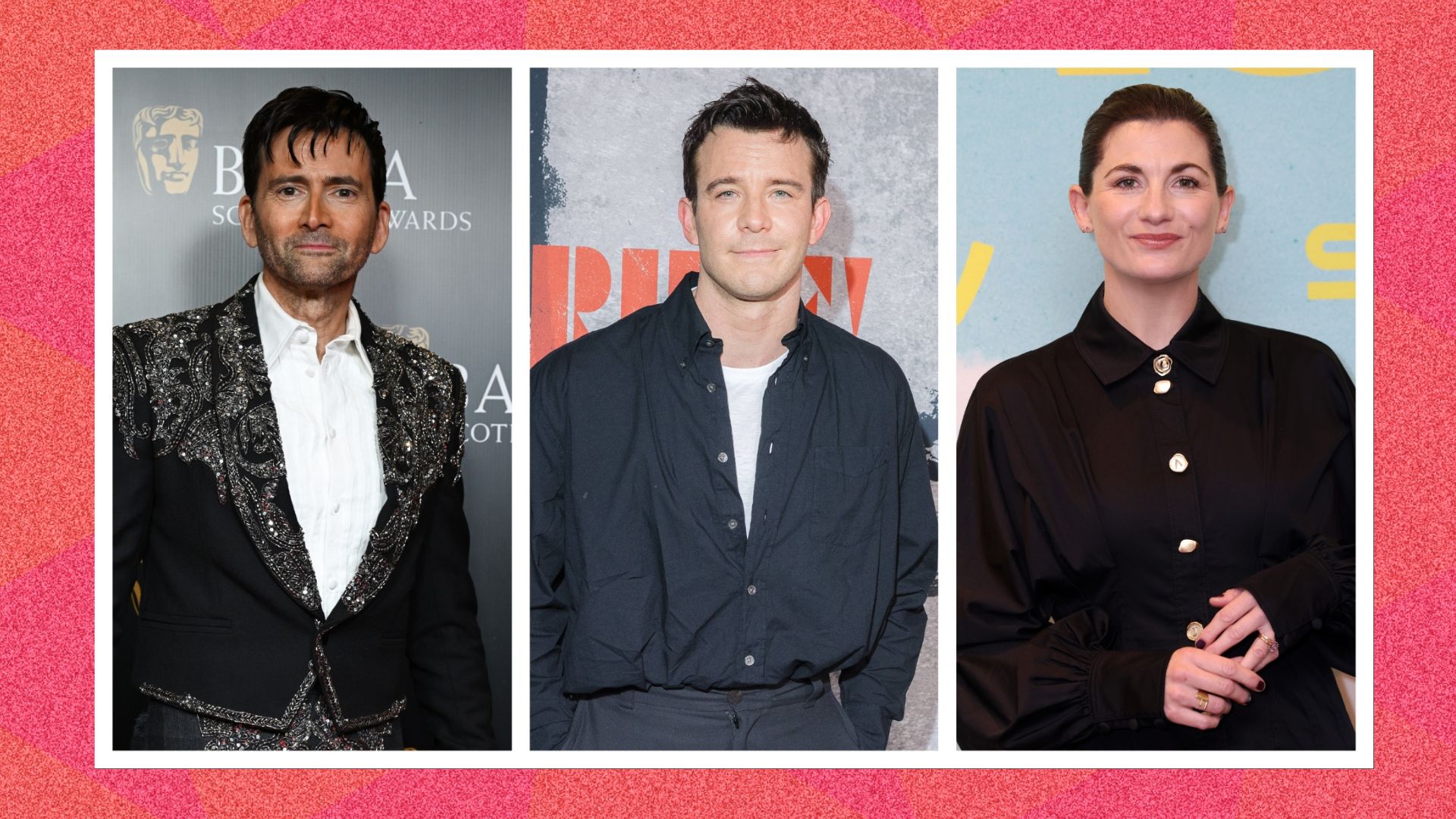 an image of three of the stars in the new production, from L-R: David Tennant, Luke Thompson, and Jodie Whittaker