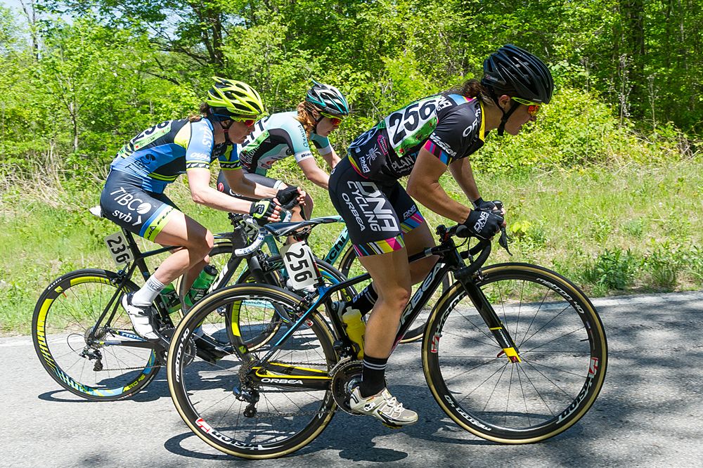 Three riders climbing on circuit Joe Martin Stage Race stage 3
