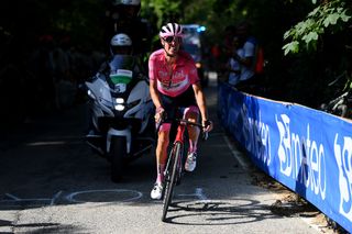 TURIN ITALY MAY 21 Juan Pedro Lpez of Spain and Team Trek Segafredo Pink Leader Jersey competes to retain the overall classification during the 105th Giro dItalia 2022 Stage 14 a 147km stage from Santena to Torino Giro WorldTour on May 21 2022 in Turin Italy Photo by Tim de WaeleGetty Images