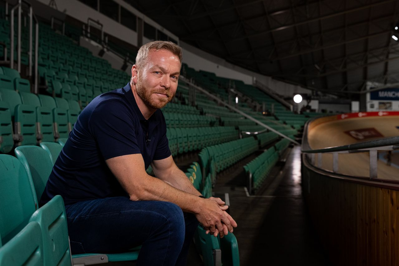 Chris Hoy in the stands at the Manchester Velodrome