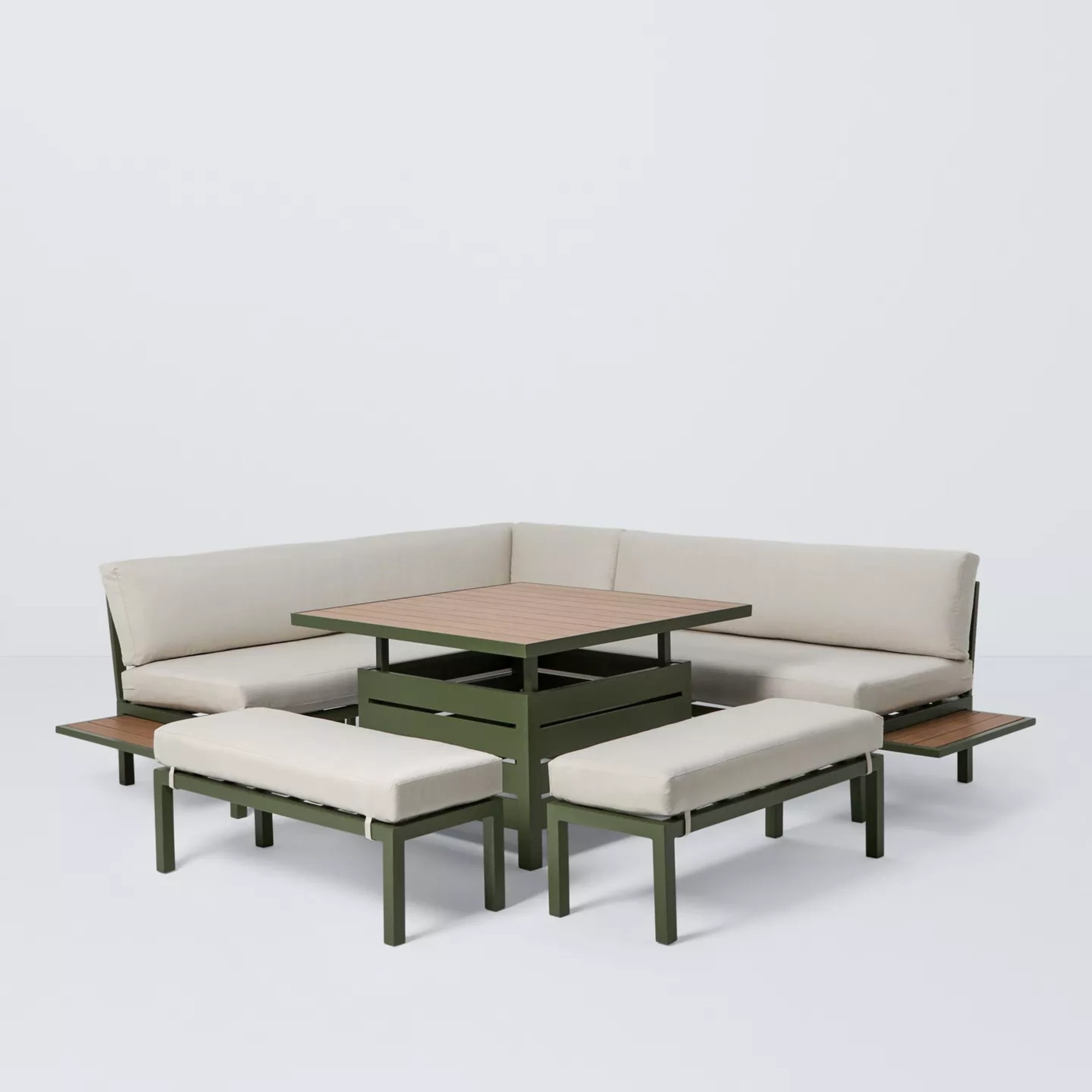 John Lewis Platform 8-Seater Corner Garden Dining Lounge Set with Height-Adjustable Table, Green