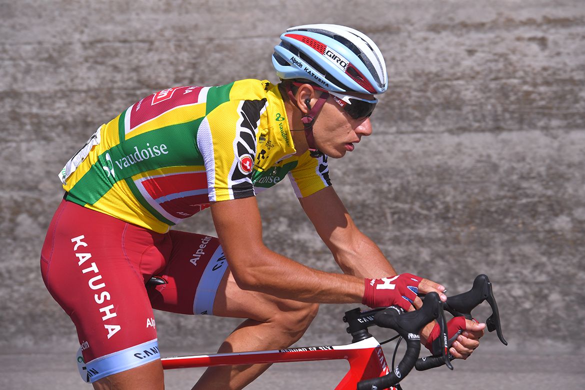 Simon Spilak (Katusha) in the leader's jersey at the Tour de Suisse