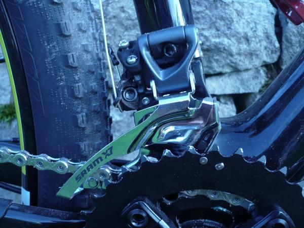 The Specialized Fate Comp will feature a SRAM X7 front derailler for a 2x10 drivetrain. It's got a 34.9 clamp, top pull.