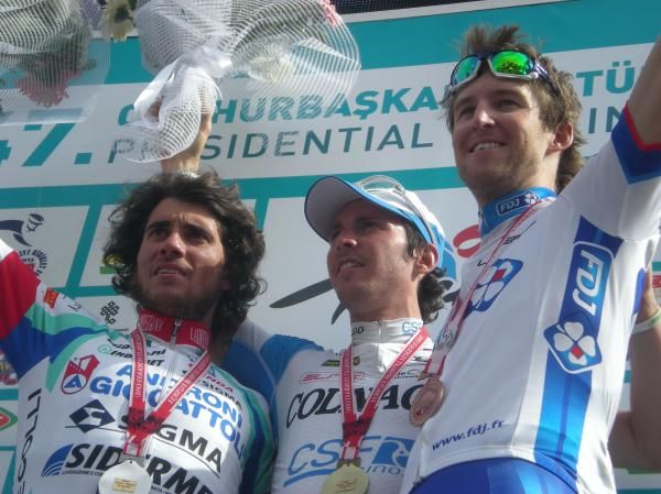 The stage three podium