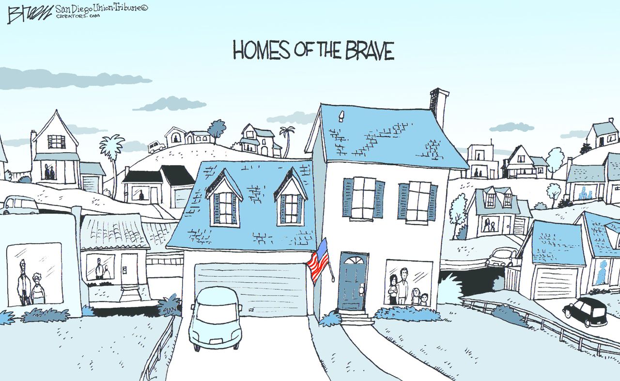 Editorial Cartoon U.S. Homes of the Brave self-isolation saves lives