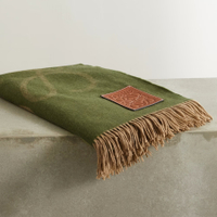 Leather-trimmed wool and cashmere-blend blanket 