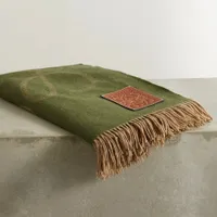 Leather-trimmed wool and cashmere-blend blanket&nbsp;