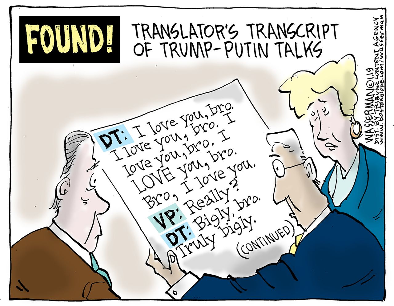 Political cartoon U.S. Trump Putin Russia secret talk transcript&amp;amp;nbsp;