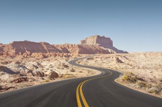 A road through a desert landscape