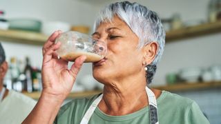 Woman drinking a protein shake