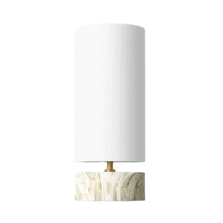 mini table lamp with tall drum shade and green marble base