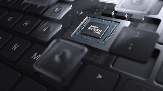 AMD Ryzen Pro chip surrounded by keyboard