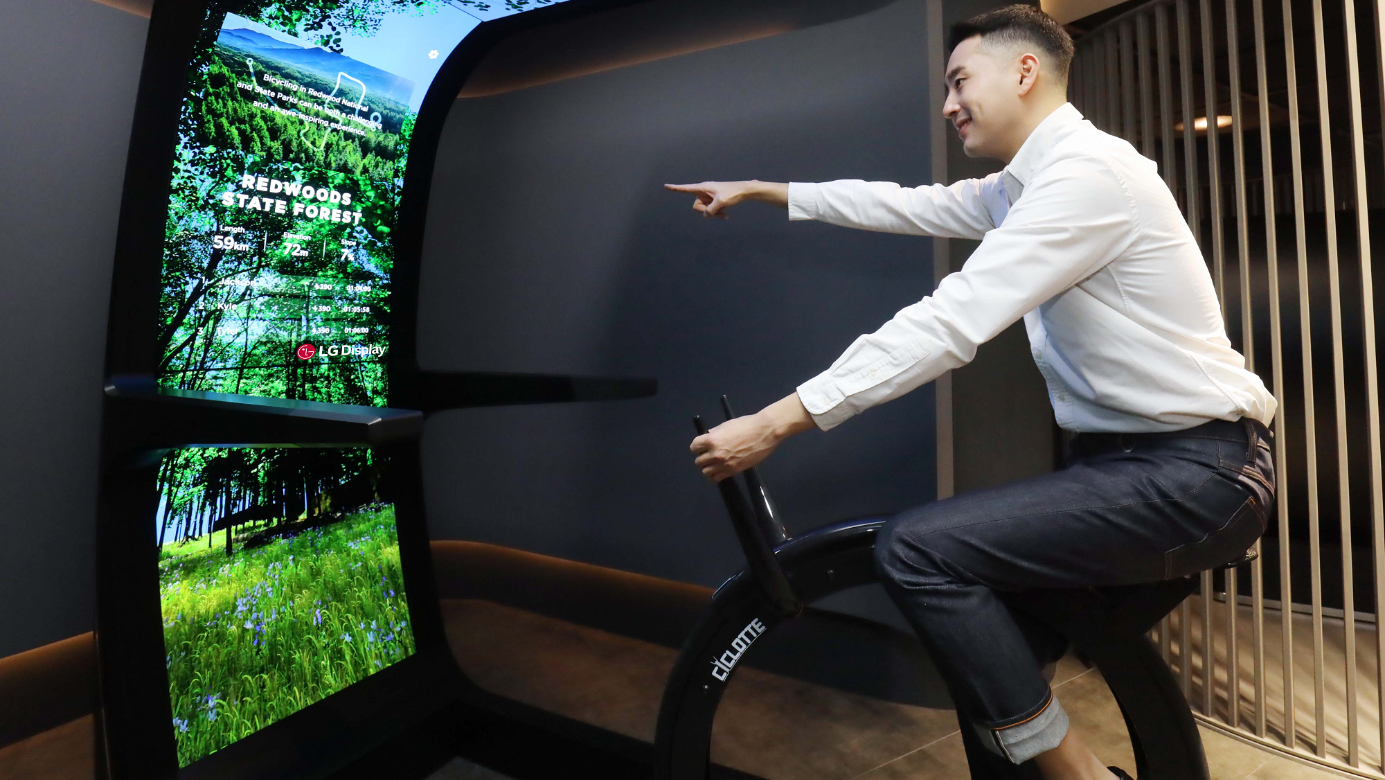 LG's exercise bike with flexible OLED panels 