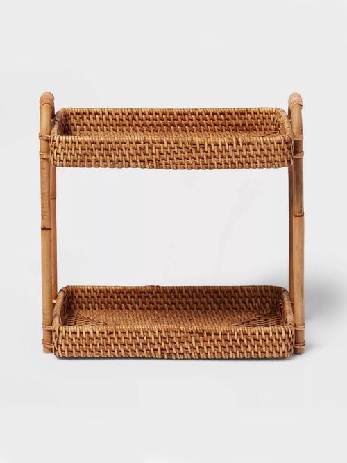 Natural Woven Tiered Vanity Bathroom Tray