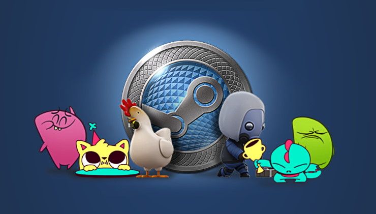 Steam mascots in front of a Steam icon.