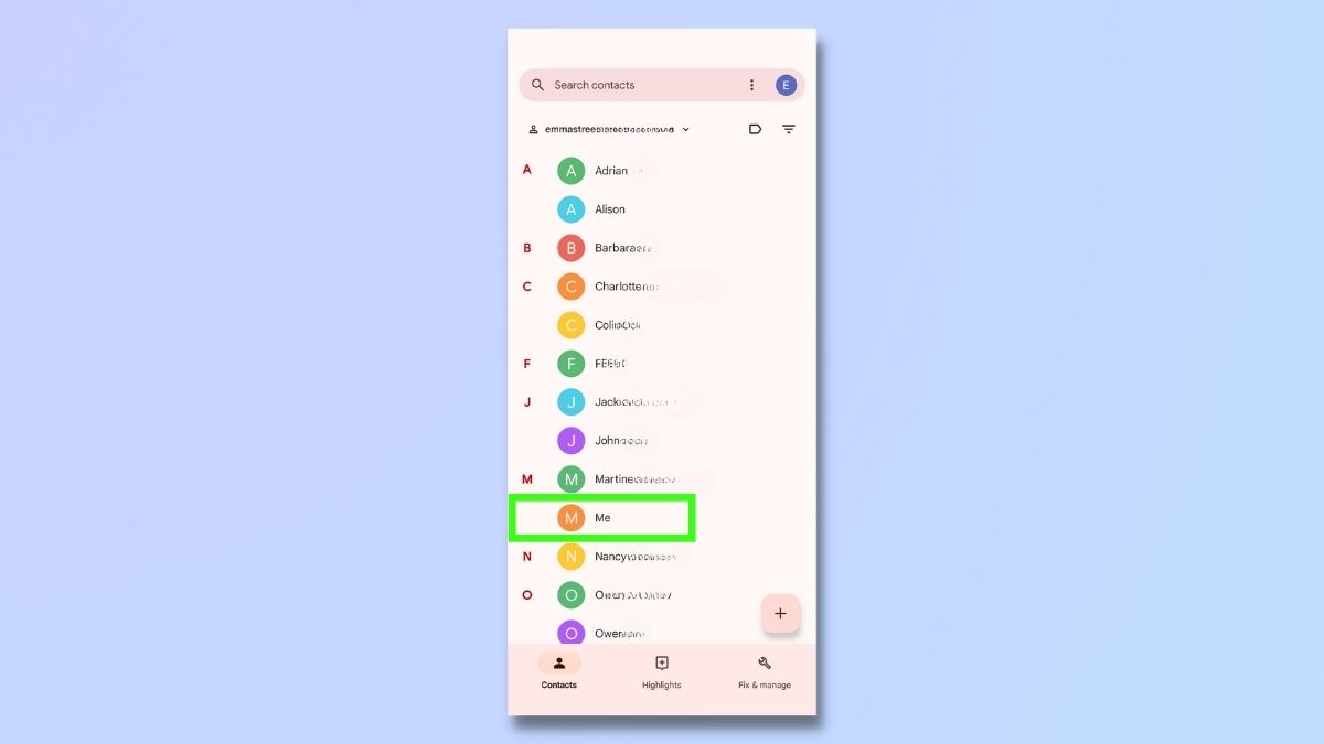 Снимок экрана, показывающий, как поделиться контактной информацией на телефоне Android: выберите «Контактная информация».