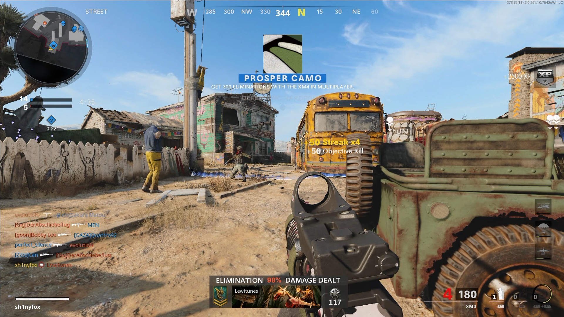 A screenshot of Call of Duty: Black Ops Cold War showing the Prosper Camo unlock for the XM4 on the Nuketown map.