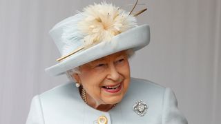 Queen Elizabeth II looks on after the wedding of Princess Eugenie of York and Mr. Jack Brooksbank at St. George's Chapel