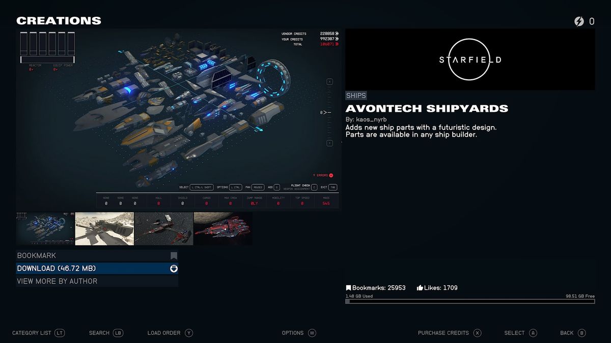 Screenshot of Starfield mods