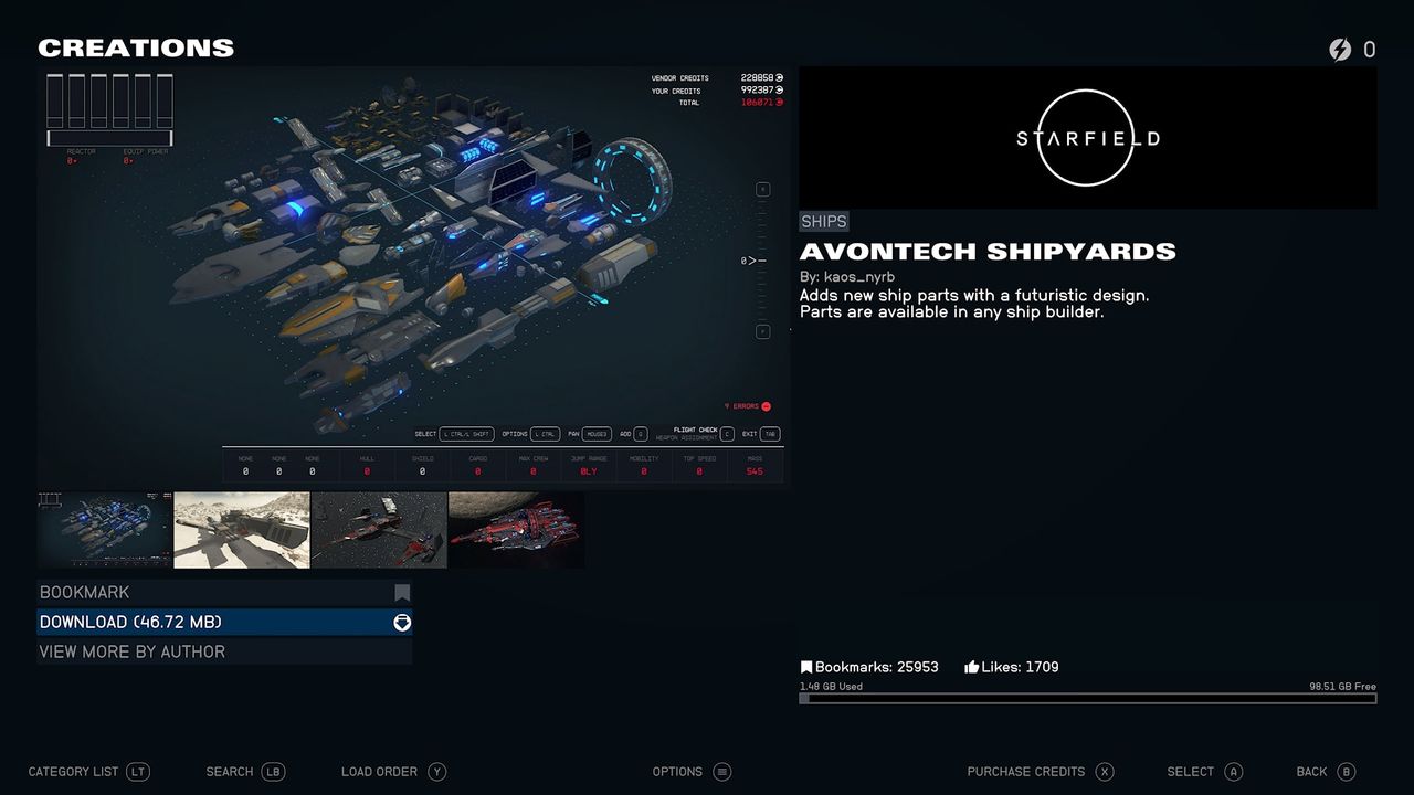 Screenshot of Starfield mods