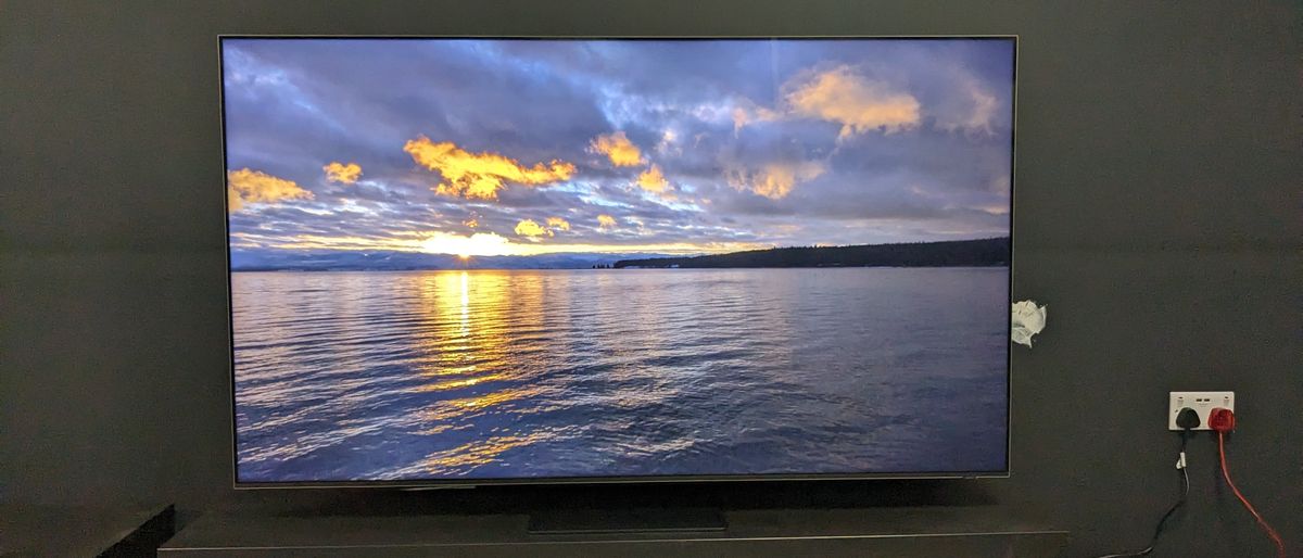 Samsung QN800D hero image with sunset on screen 