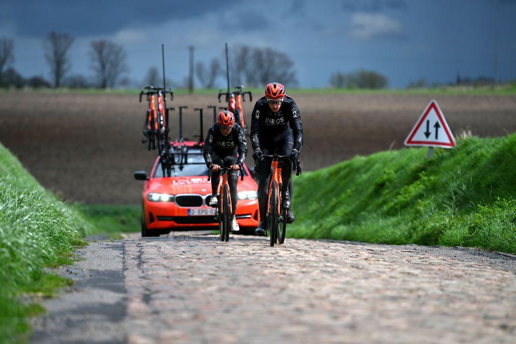 ROUBAIX FRANCE APRIL 04 Ben Turner of The United Kingdom and Team INEOS Grenadiers during the 121st ParisRoubaix 2024 Previews UCIWT on April 04 2024 in Roubaix France Photo by Luc ClaessenGetty Images